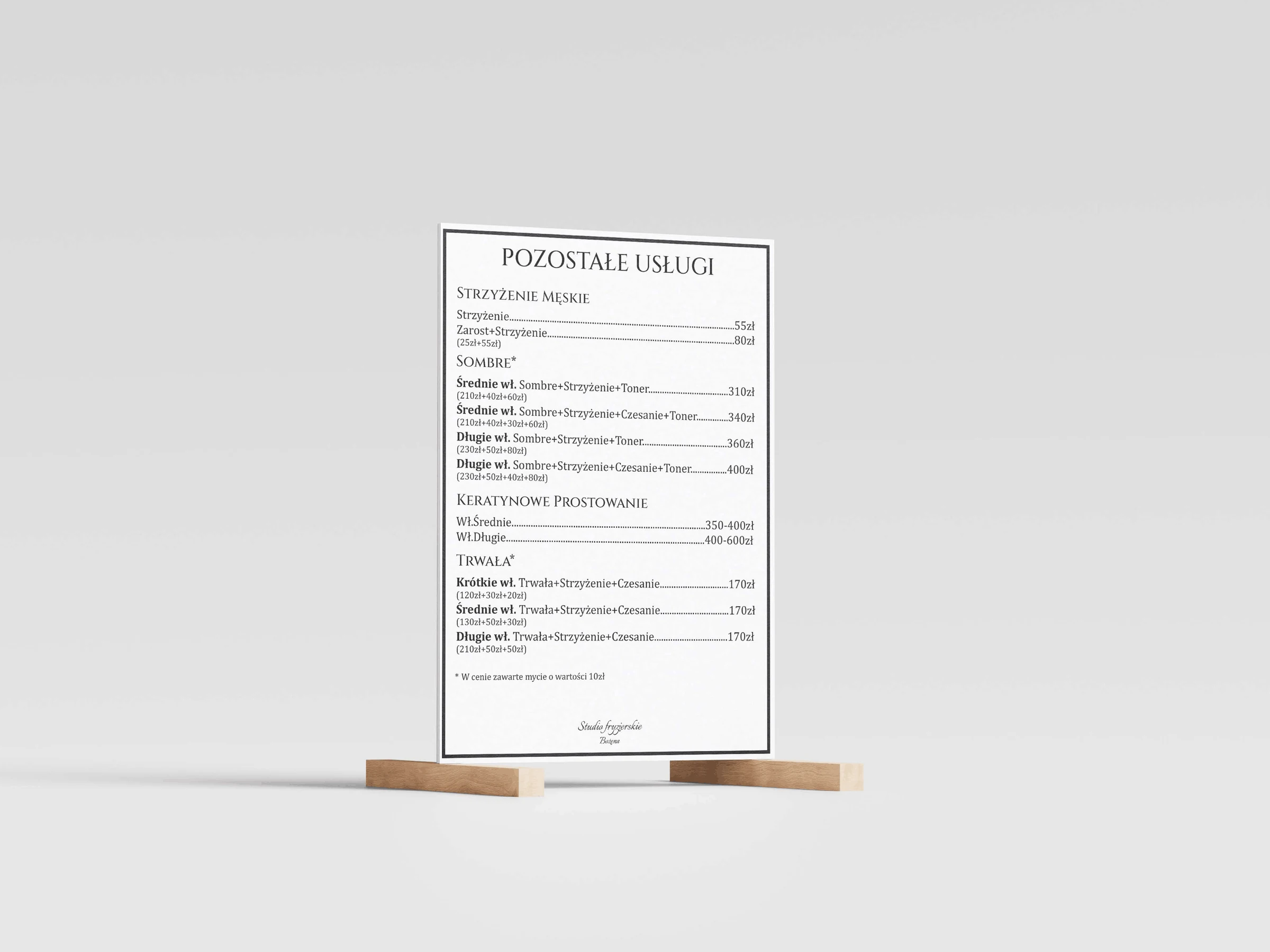 Studio Bożena Hair Salon: POS Board: Extra Services