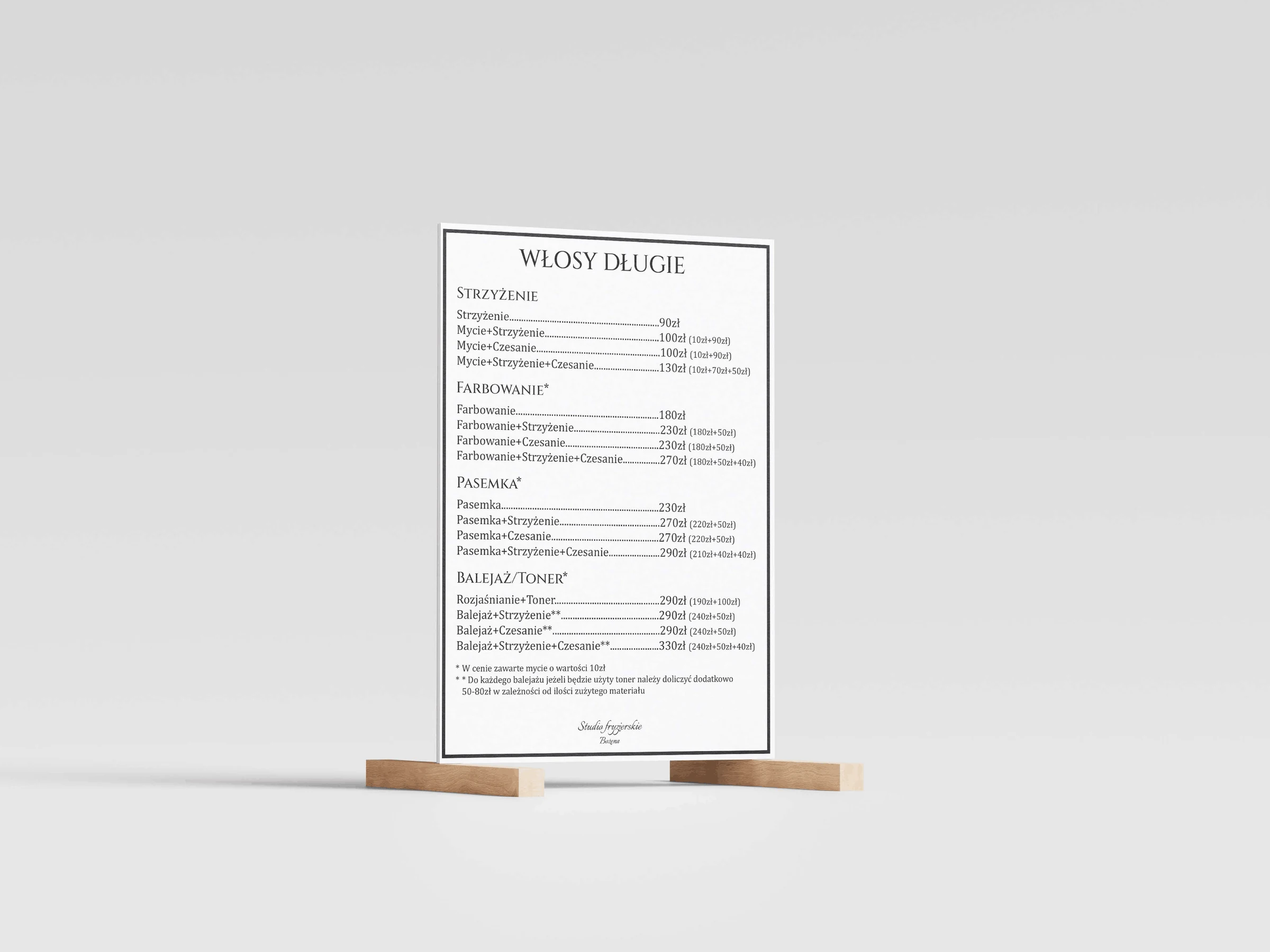 Studio Bożena Hair Salon: POS Board: Long Hair