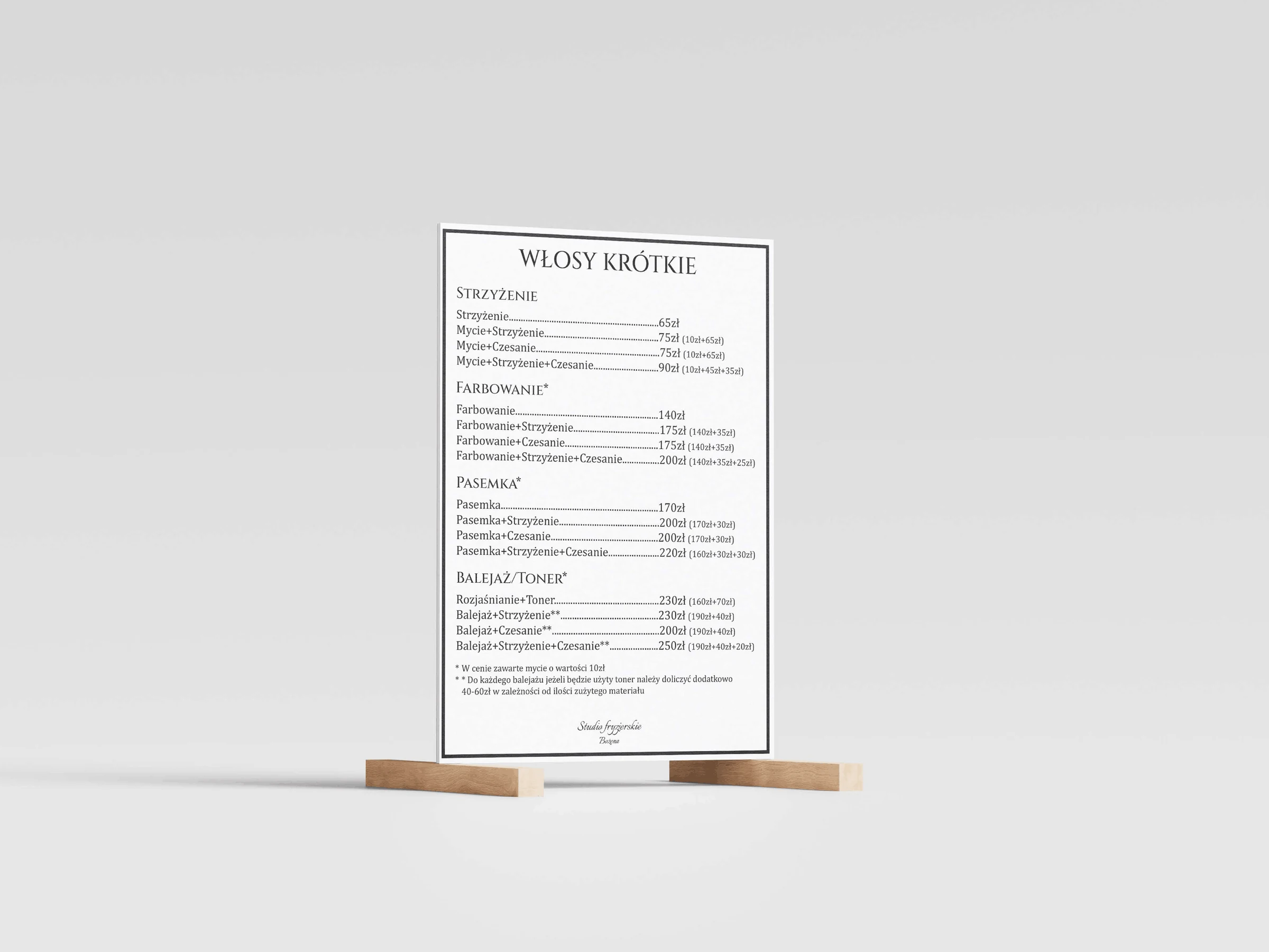 Studio Bożena Hair Salon: POS Board: Short Hair